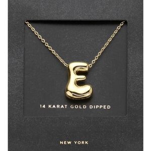Gold "E" Bubble Monogram Pendant Chain Necklace Initial Charm 3D Casual